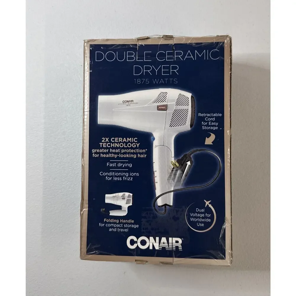 Conair Double Ceramic Dryer 1875 Watts Folding Handle Less Frizz ( Damaged Box)